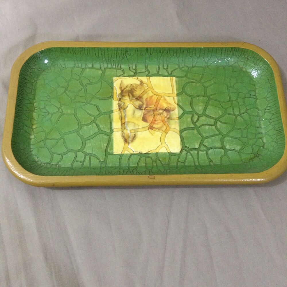 Italian Handmade Crackle Glaze Decorative Tray Green Horse Laboratorio Malau